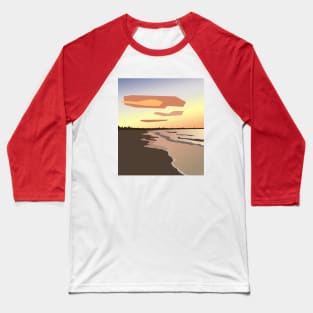 Side view of cartoon sunset and sandy seashore. Baseball T-Shirt